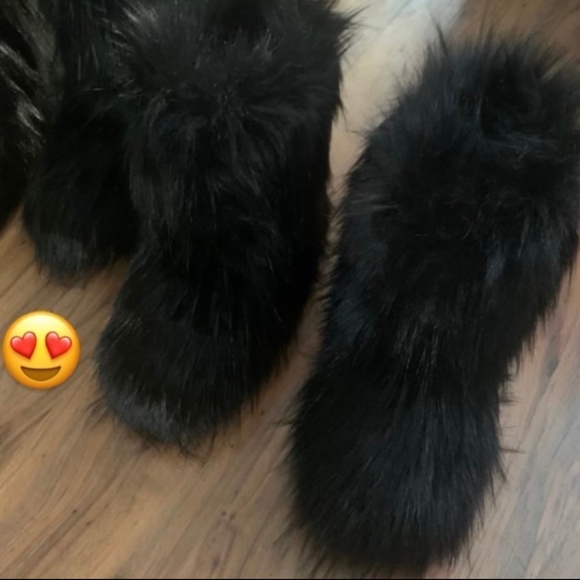 Club Exx Burning Man Faux Fur Platform Boots Rave Festival  Black Unique Faux Fur Boots size 9.5-11 one pair only